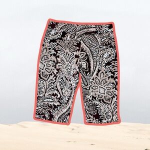 Oscar de la Renta Brown & Tan Floral Paisley Print Cotton-Blend Bermuda Short 12